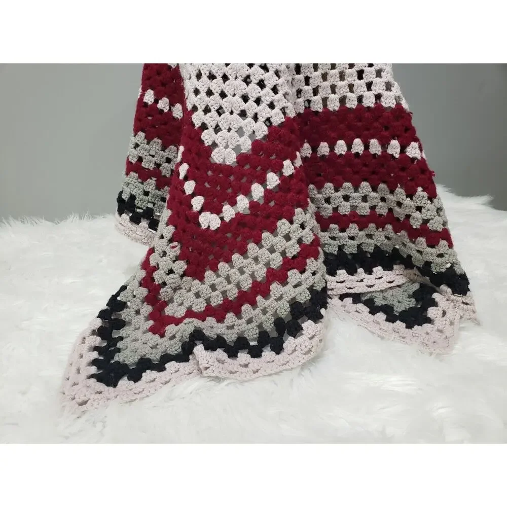 Vintage afghan lap throw‎ blanket baby nursery boho cottagecore mauve black gray